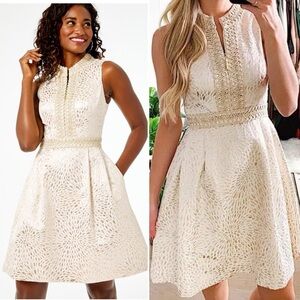 Lilly Pulitzer Franci Jacquard High Neck Gold Dress Size 6
